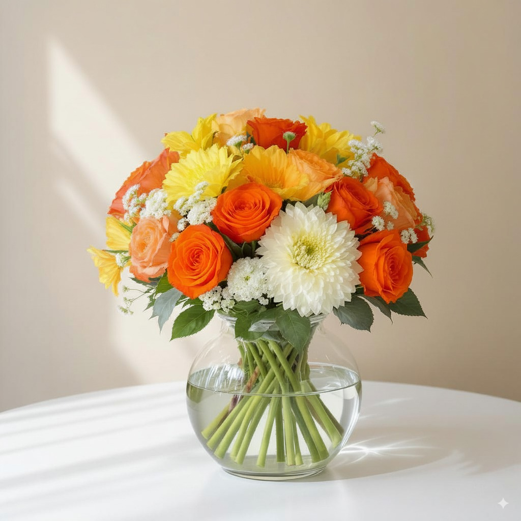 Citrus Cheer – Yellow & Orange Floral Vase Arrangement