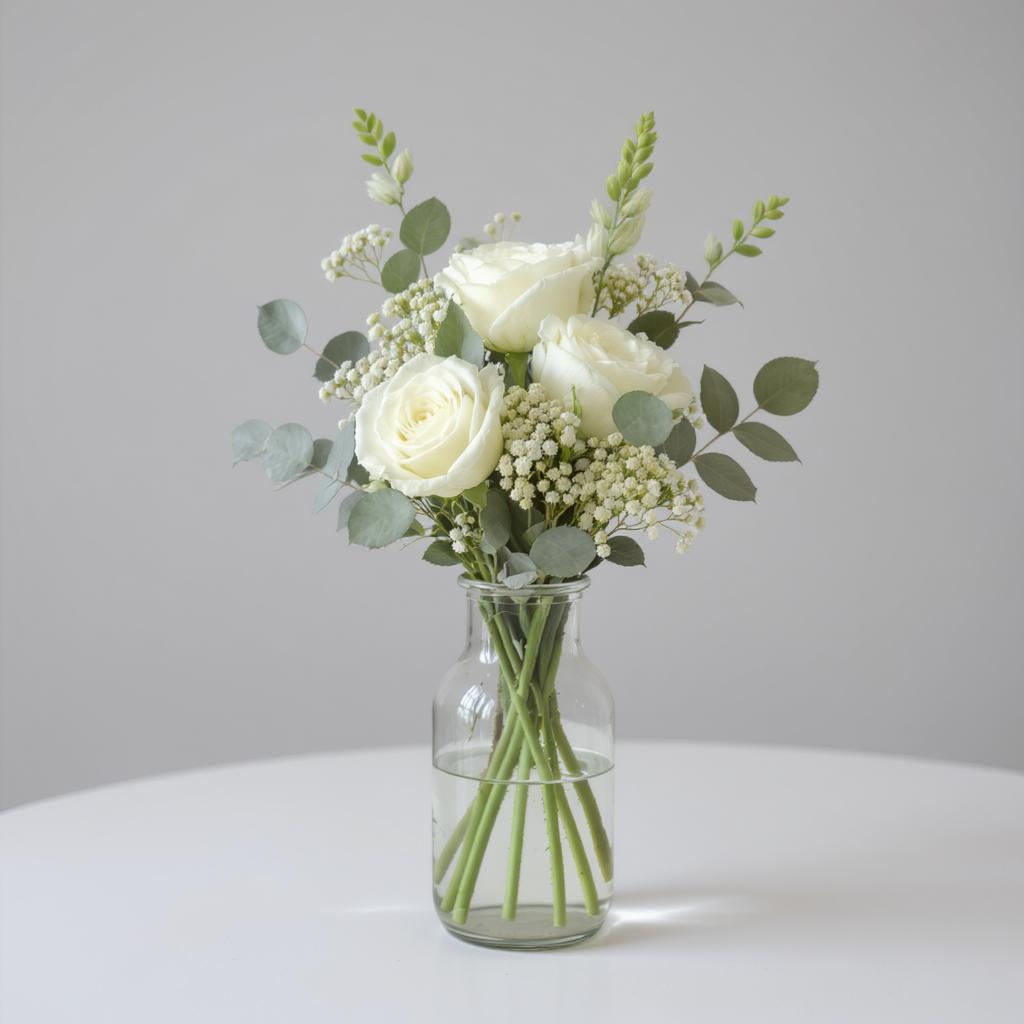 Ivory Elegance – White Rose & Baby's Breath Vase Arrangement