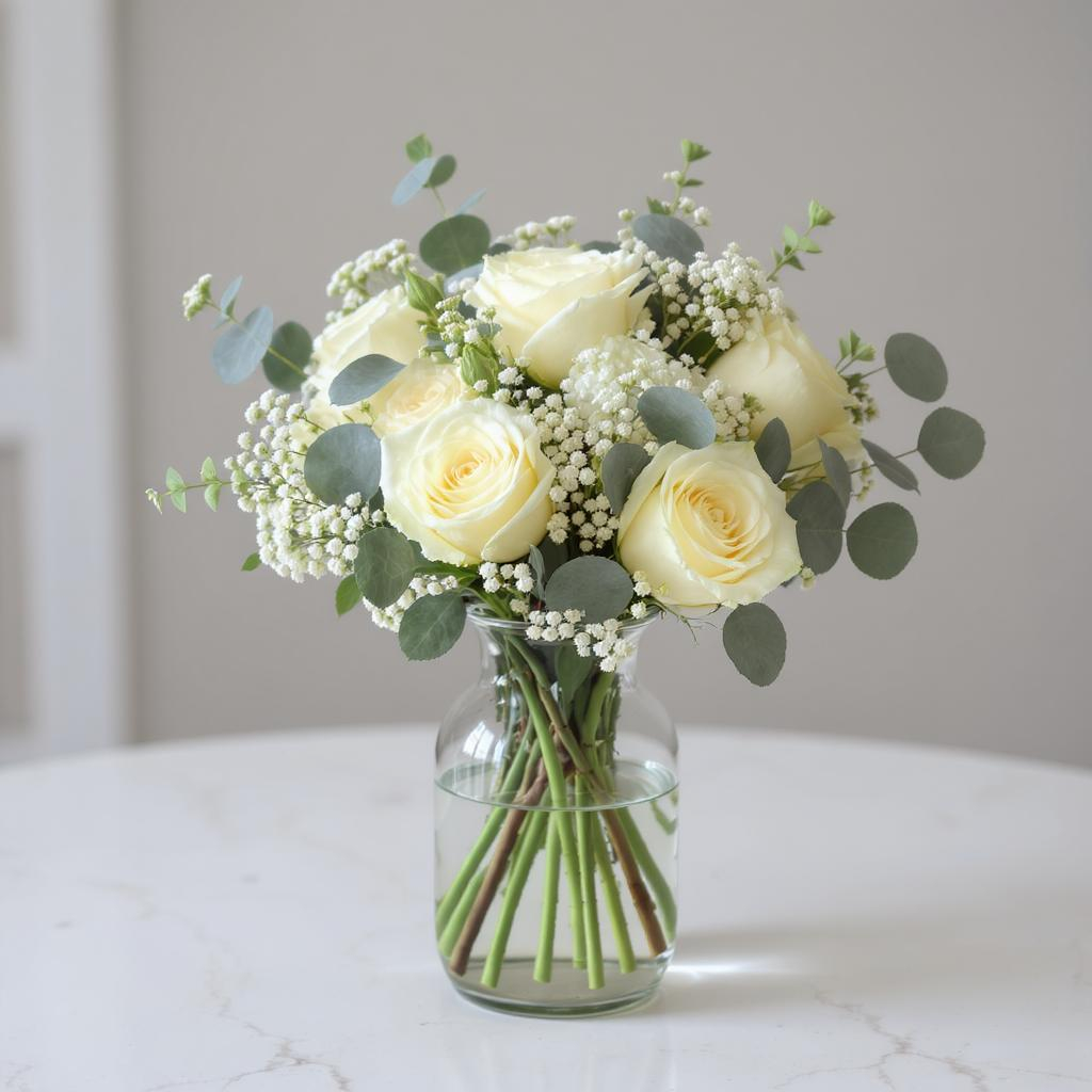 Ivory Elegance – White Rose & Baby's Breath Vase Arrangement