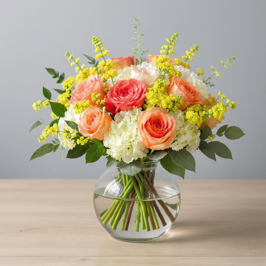 Golden Coral Charm – Orange, Cream & Yellow Vase Arrangement