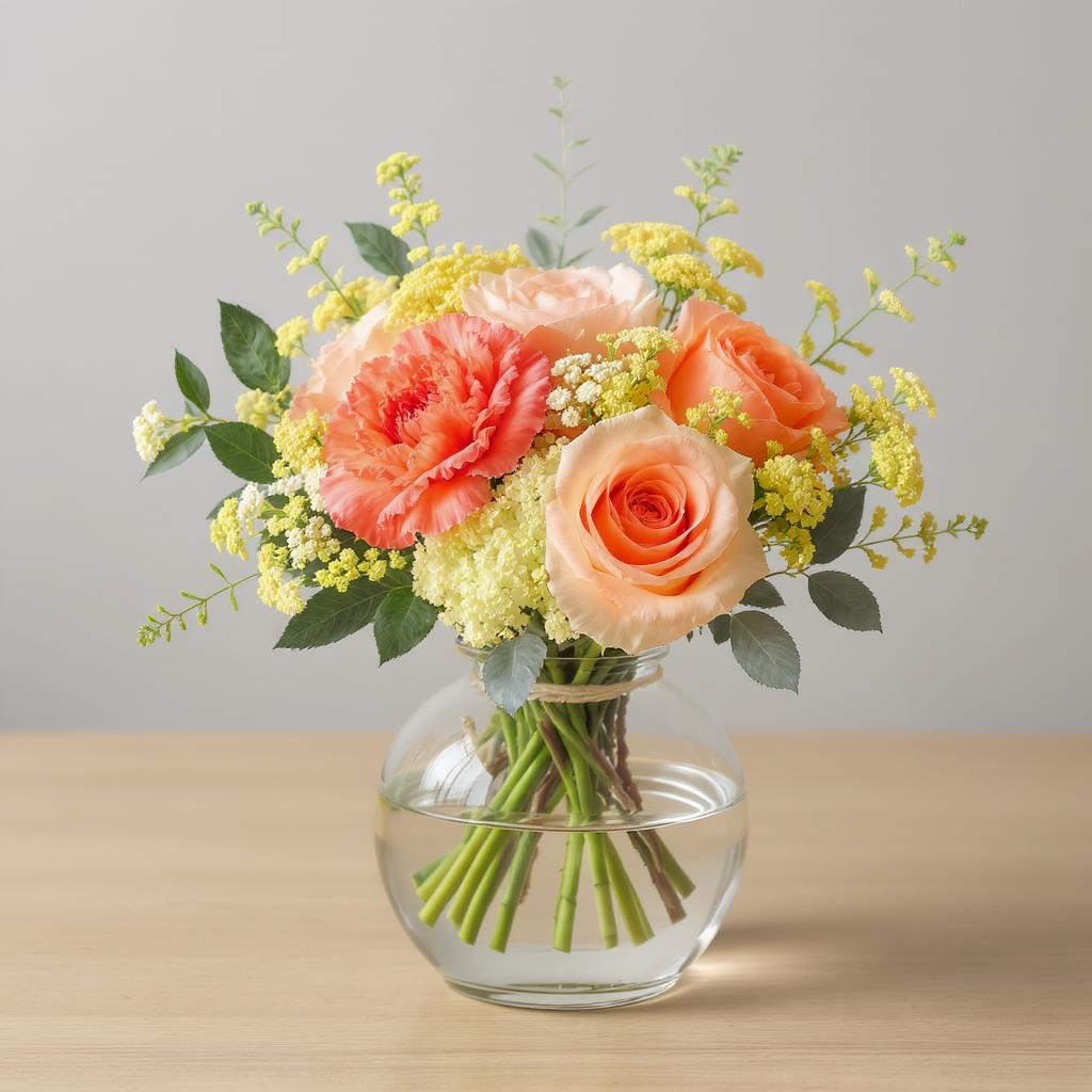 Golden Coral Charm – Orange, Cream & Yellow Vase Arrangement