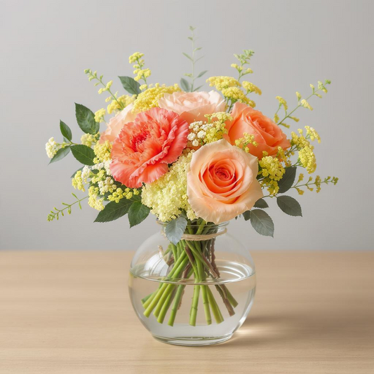 Golden Coral Charm – Orange, Cream & Yellow Vase Arrangement