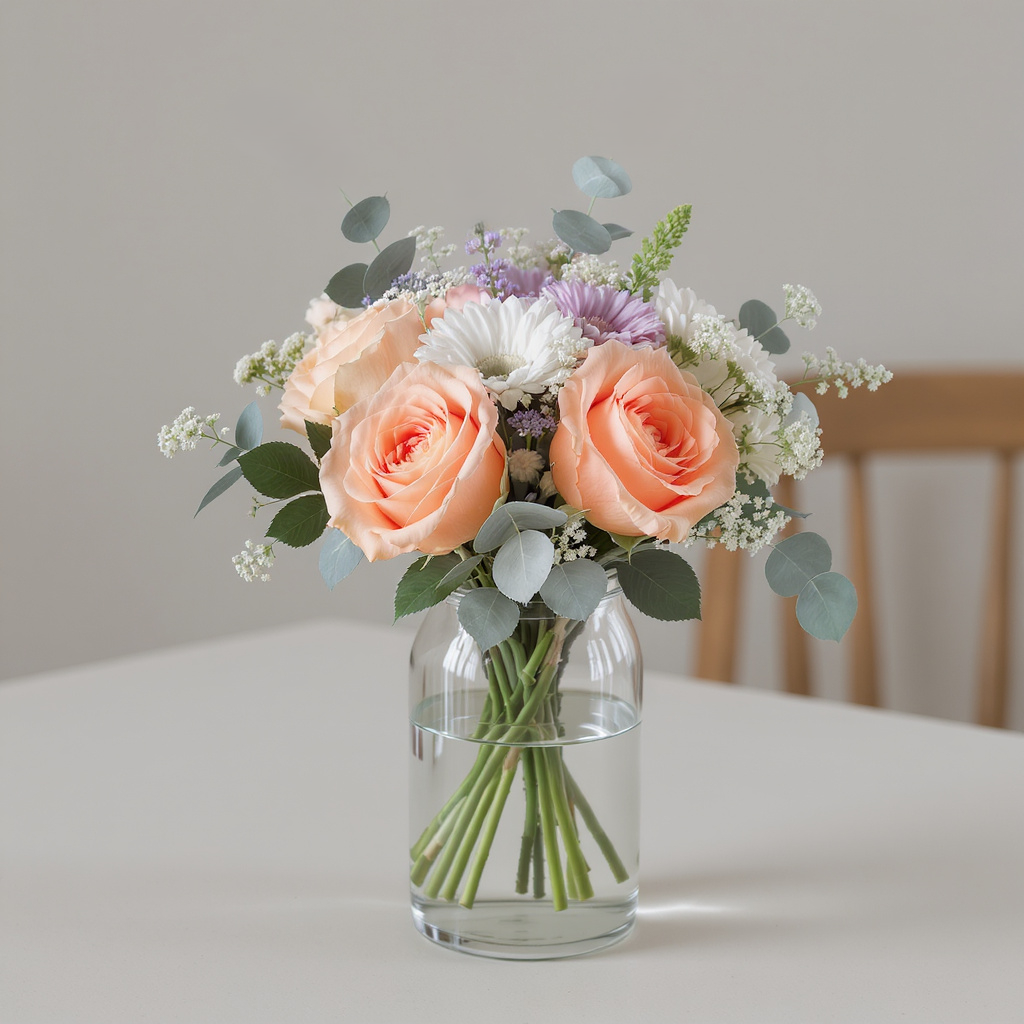 Orange + Lavender Harmony – Peach, Lavender & White Vase Arrangement