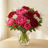 Pink and burgundy peony vase arrangement with seasonal greenery, Encinitas flower delivery