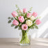Pink tulip and white rose vase arrangement with elegant flowers