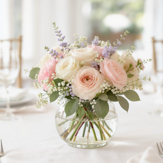 Blush Elegance – Pastel Rose & Ranunculus Vase Arrangement