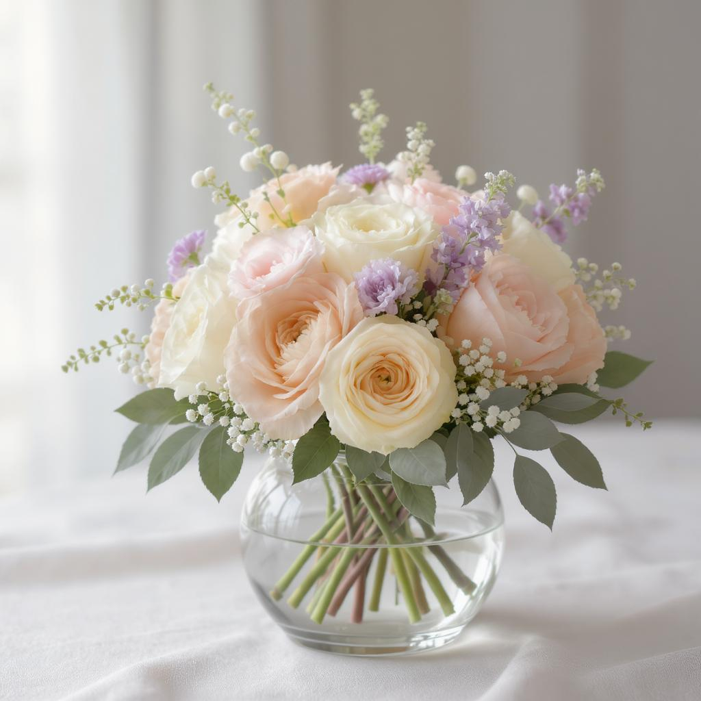 Blush Elegance – Pastel Rose & Ranunculus Vase Arrangement