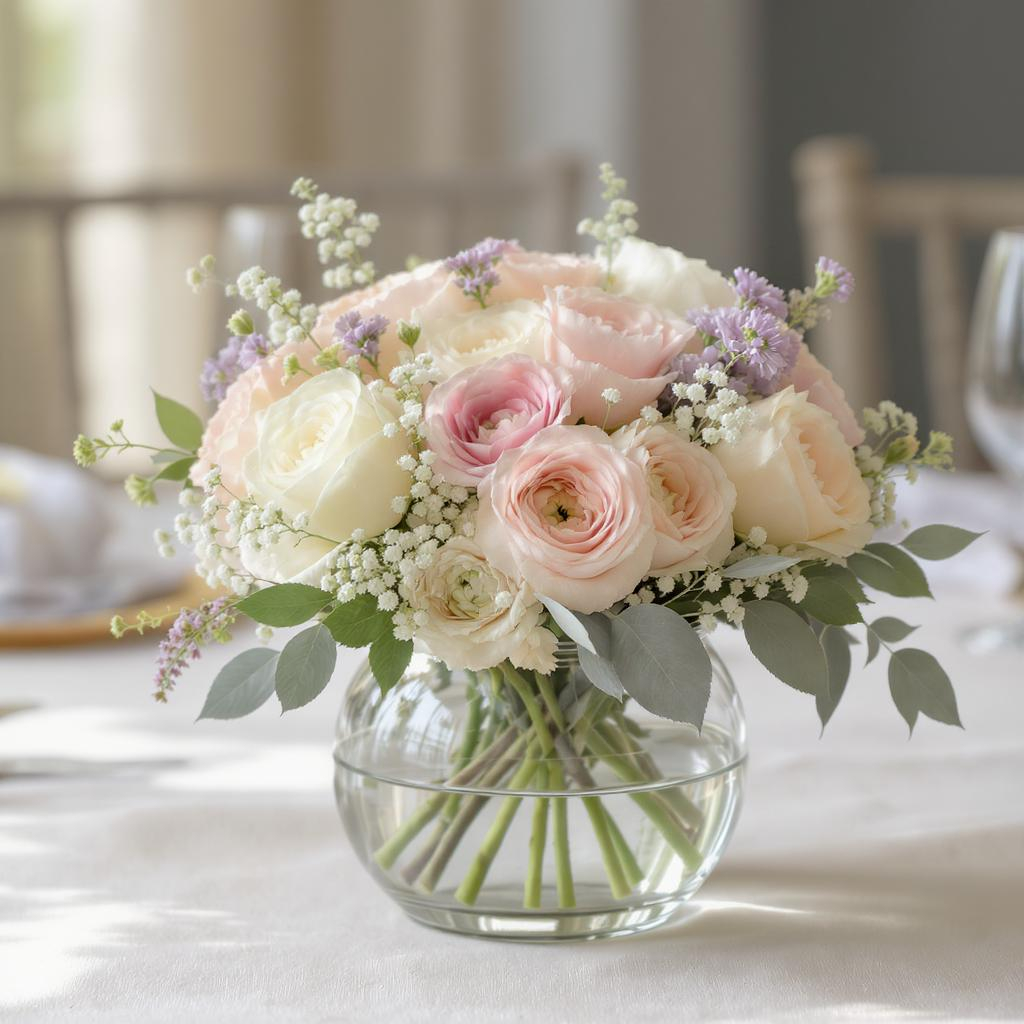 Blush Elegance – Pastel Rose & Ranunculus Vase Arrangement
