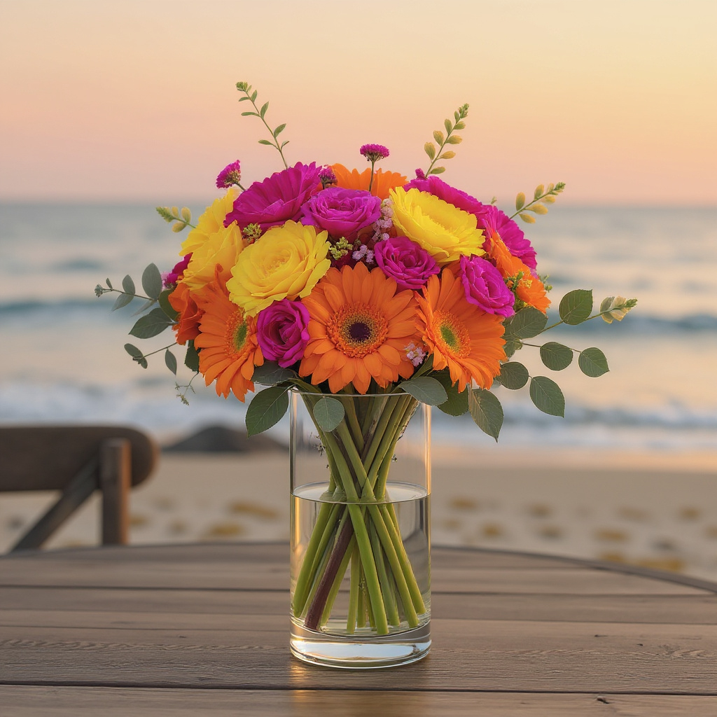 Sunset Radiance – Vibrant Gerbera & Rose Vase Arrangement