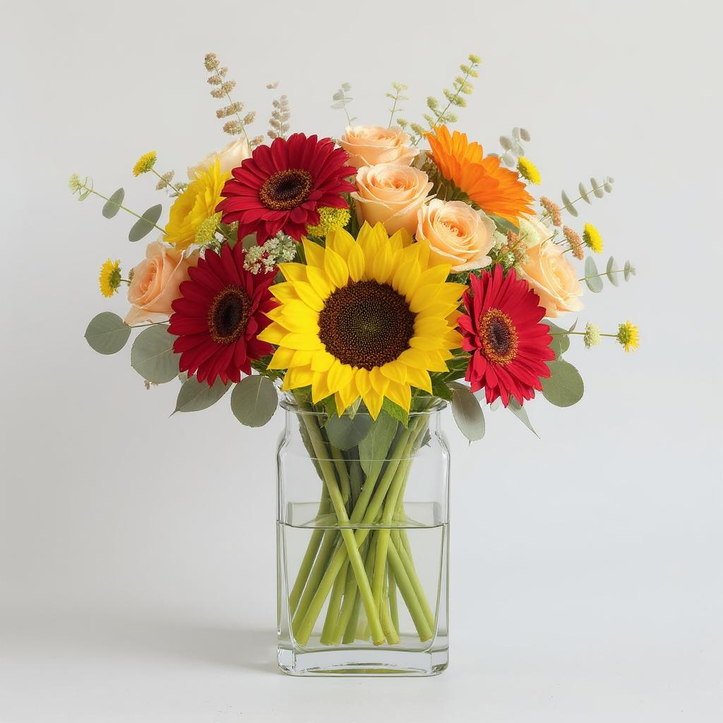 Sunflower & Rose Mixed Vase Arrangement