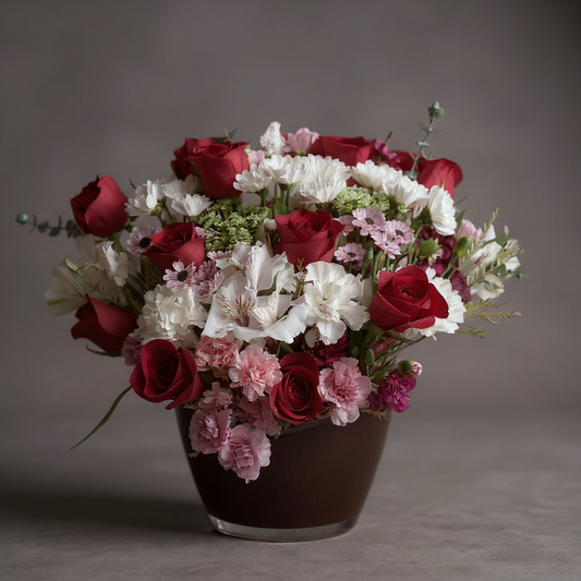 Romantic Harmony – Red & White Rose Basket