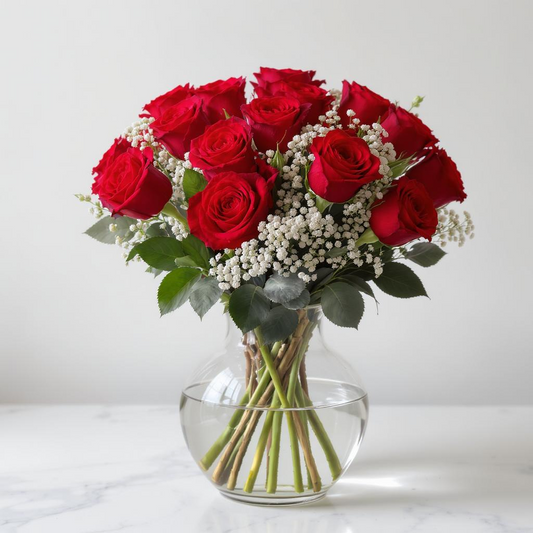 Classic Red Roses in Glass Vase