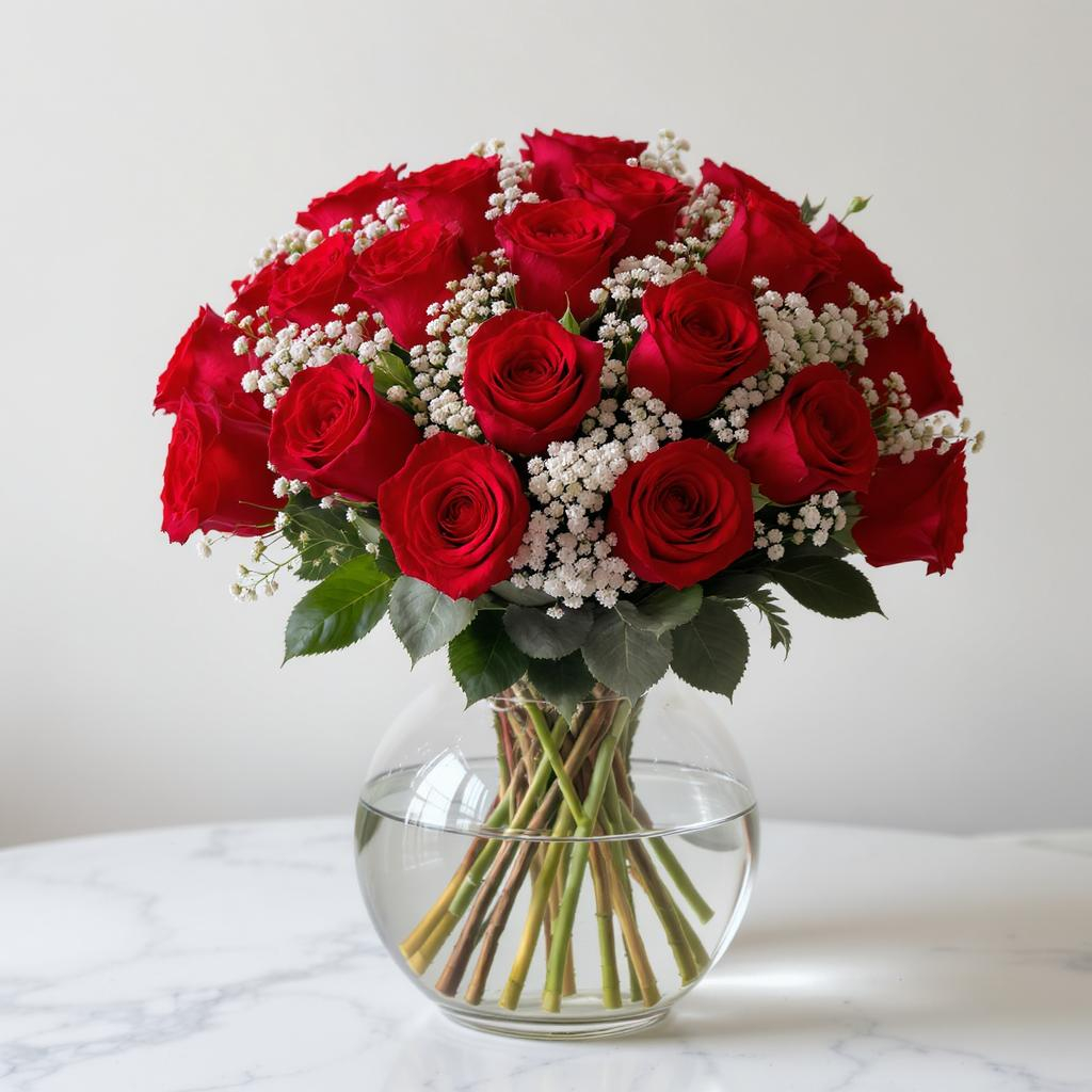 Classic Red Roses in Glass Vase