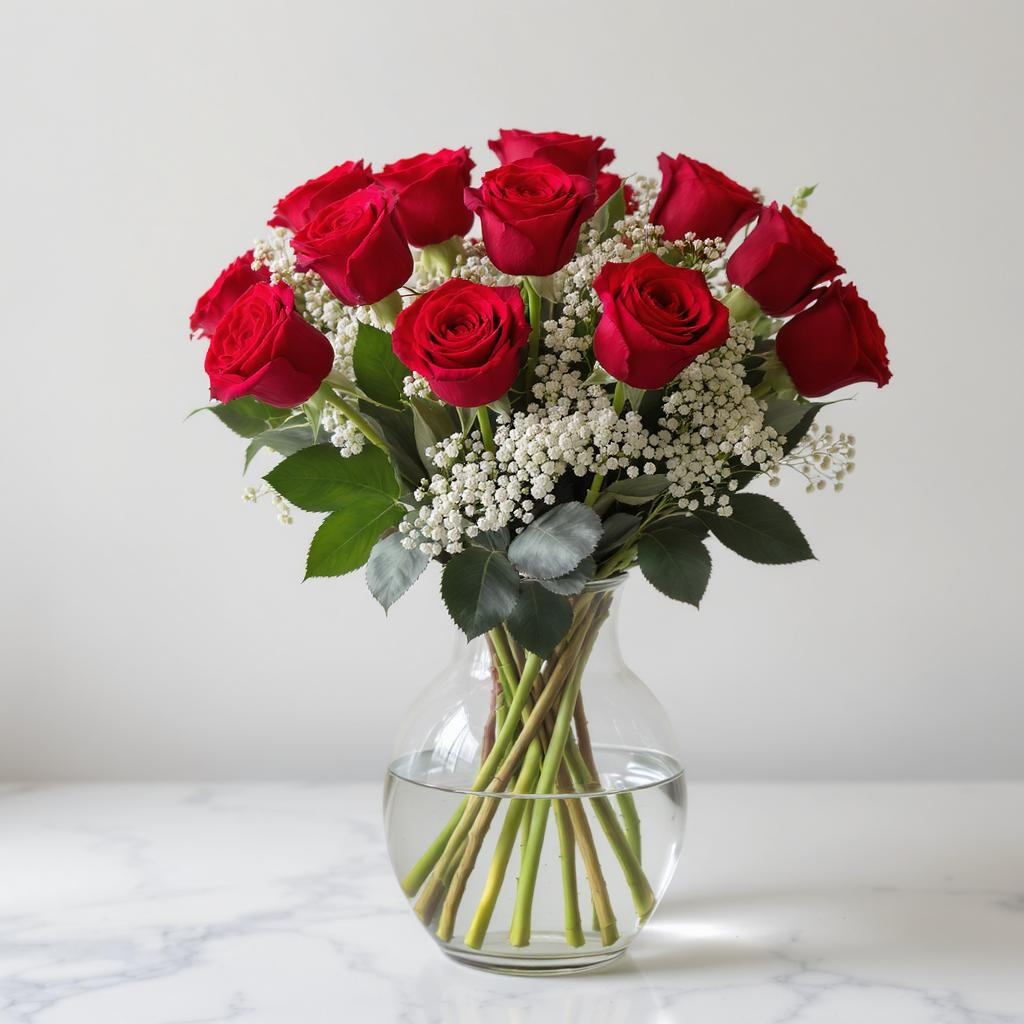 Classic Red Roses in Glass Vase